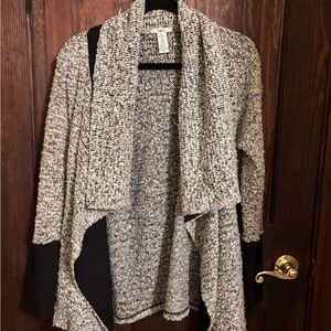 Bar III Black and Cream Draped Cardigan